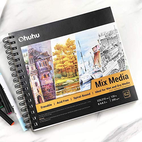Mix Media Pad, Ohuhu Square 8.3"x8.3" Mixed Media Art Sketchbook