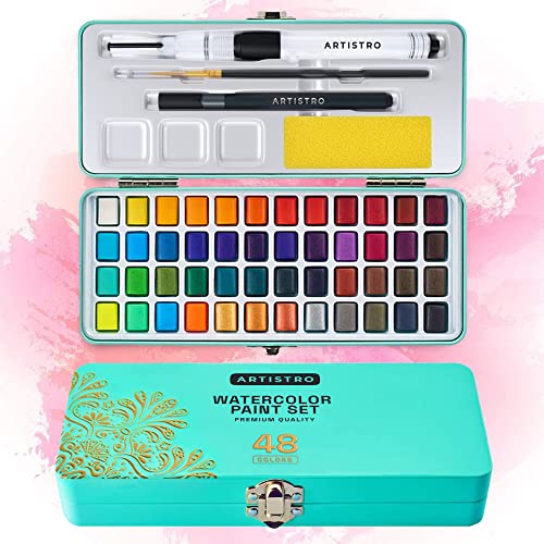 ARTISTRO Watercolor Paint Set, 48 Vivid Colors in Portable Box