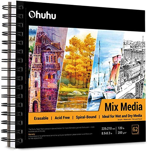 Mix Media Pad, Ohuhu Square 8.3"x8.3" Mixed Media Art Sketchbook